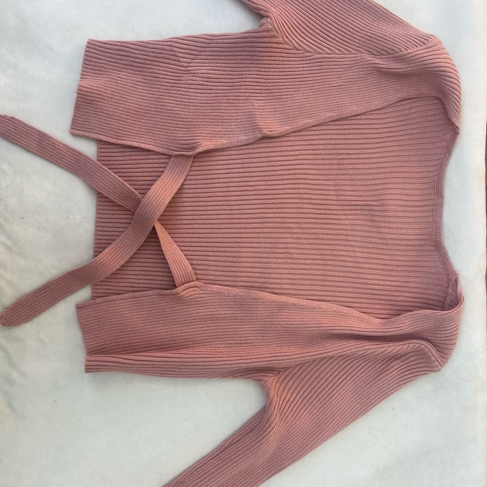 Pink Ribbed Knit Cardigan - Picture 2 of 2